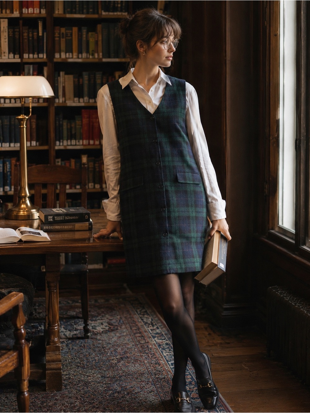 Vintage Wool Blend Plaid Sleeveless Button Up Mini Dress Layers